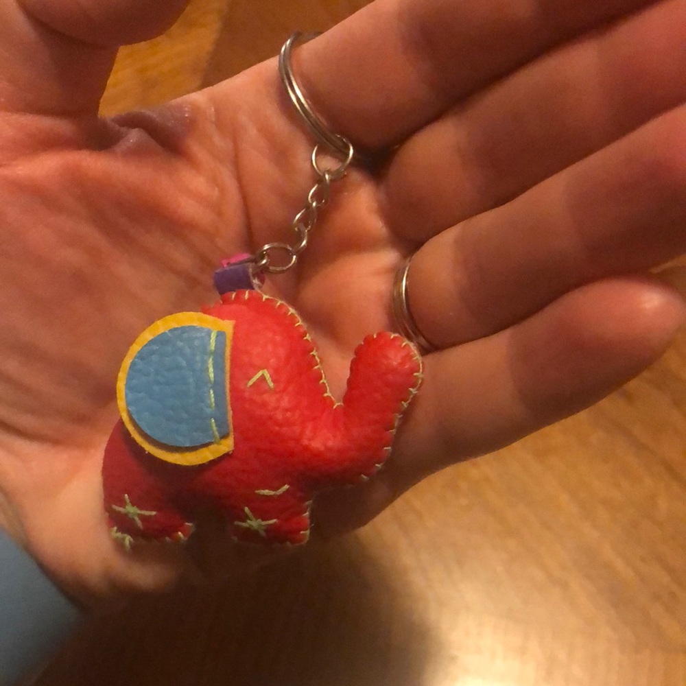 Leather red elephant stitched and stuffed keychain